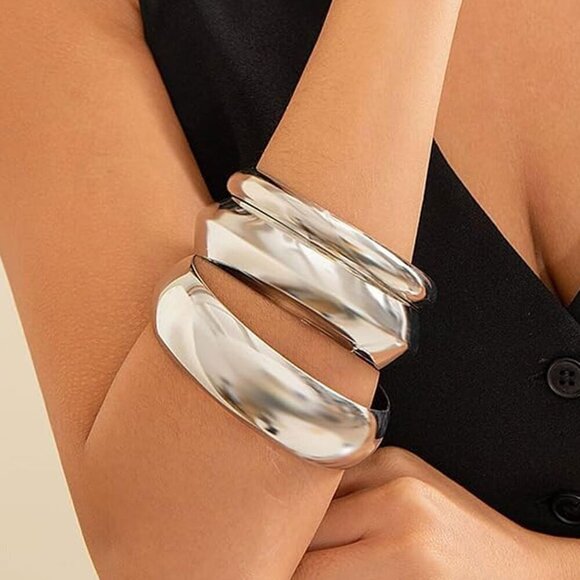 Women Metal Stackable Boho Indian silver Bangles Bracelet Stack Non Tarnish - Picture 2 of 8